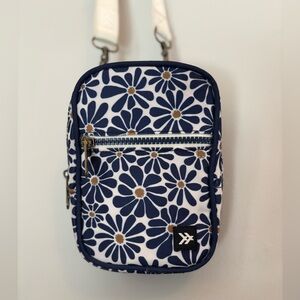 Thread Crossbody Bag, Navy Blue & White, Blue Flower, Golden Center